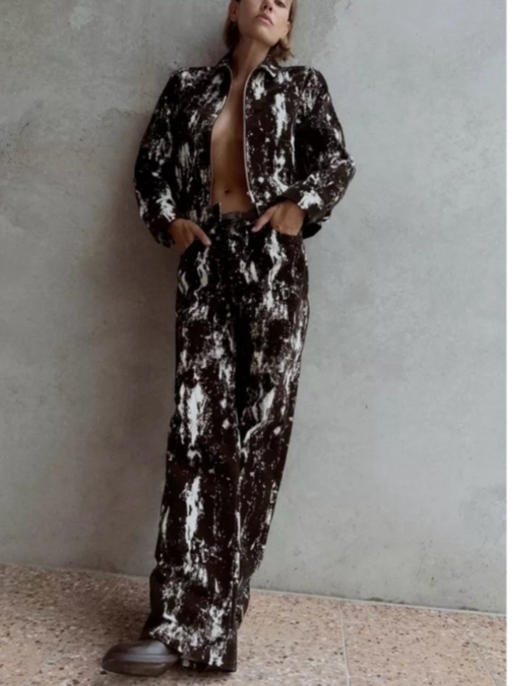 Zara high rise flocked animal print pants